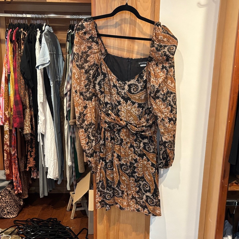 MINKPINK Black and Brown Paisley Dress